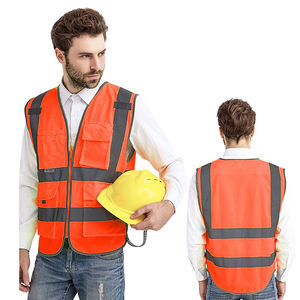 Gilet de chantier haute visibilité orange ANSI Classe 3 en polyester maillé avec fermeture à pression et poche frontale - Product Image 2