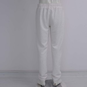 Pantalones Deportivos Blancos de Felpa con Cordón en la Cintura, Corte Regular, Largura hasta el Tobillo, Pantalones Casuales para Mujer, Pantalones de Algodón Tejido para Otoño - Product Image 2