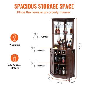 Nero noce Freestanding Bar angolo angolo porta vetro Design industriale per casa soggiorno fattoria legno caffè Bar vino - Product Image 3