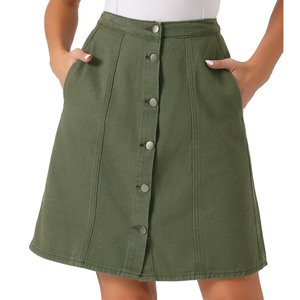 Dernières créations de jupes longues en denim de soie brodées de luxe pour femmes, décontractées, ajustables, avec boutons, vente en gros à bas prix - Product Image 1