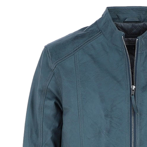 <b>Men's</b> Slim Fit Genuine Moto <b>Jacket</b> Stand Collar Zipper Closure Solid Color <b>Long</b> Sleeve Real Biker Style - Product Image 3