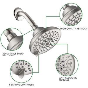 6 <b>Spray</b> <b>Settings</b> High Pressure 5\" Rain Fixed Brushed Nickel Adjustable Anti-Clogging Bath & Shower Faucet Showerhead - Product Image 6