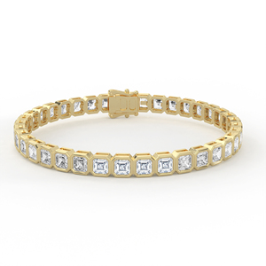 Bracelet tennis moderne en or 14kt 18kt avec diamants taille émeraude et sertissage clos, maillons à coupe architecturale - Product Image 2