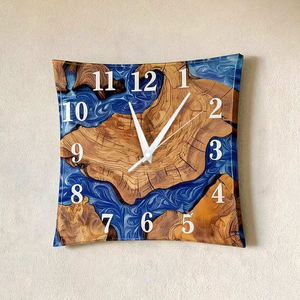 Horloge murale en bois et résine à aiguilles en quartz, finition grain naturel, décorative pour la maison, la chambre, la salle à manger, le bureau, le salon - Product Image 1