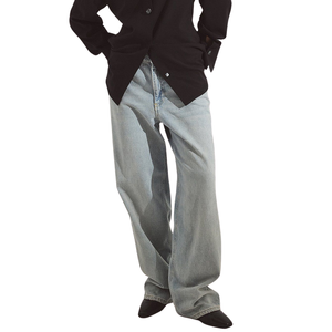 Jeans de mezclilla para mujer, de pierna recta, cintura alta, corte regular, teñidos, mezcla de algodón y poliéster, transpirables, casuales, con bordado - Product Image 4