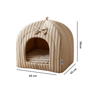 เตียงสุนัขแบบพับได้ ขนนุ่มพิเศษ กันลื่น ถอดซักได้ ลายทาง รูปทรงกลม สำหรับใช้ในบ้านและนอกบ้าน ขายส่ง - Product Image 4