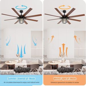 Ventilatore da soffitto moderno da 66 pollici con 8 pale e motore DC a 6 velocità, luce e telecomando reversibile, simile a W882P212626 - Product Image 6