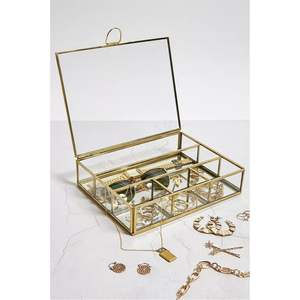 Caja de Joyería de Lujo de Latón y Cristal al por Mayor de Fábrica, Caja de Cristal para Baratijas con Acabado Dorado Antiguo, Caja de Almacenamiento de Joyas Multifuncional - Product Image 2