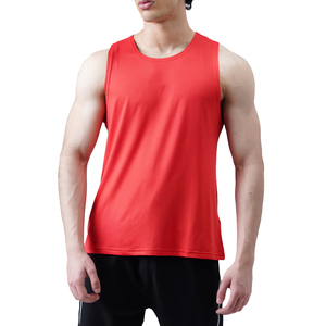 Camiseta sin Mangas Casual Roja para Hombre, Cuello Redondo, Color Sólido, Transpirable, de Secado Rápido, Ajuste Deportivo, Material de Algodón/Spandex - Product Image 1
