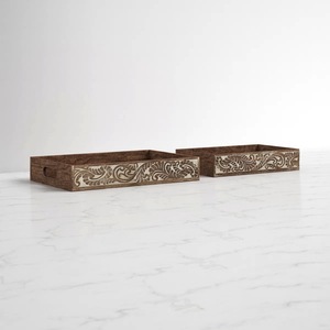 Custom Engraved Wooden <b>Tray</b> Set | Solid Acacia Wood Rectangular Serving <b>Trays</b> with Handles | Decorative Coffee - Product Image 5