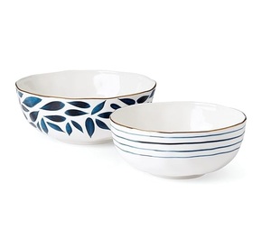 Elegant Ceramic <b>Pasta</b> Bowl with Minimal Blue Botanical Detailing Smooth Fired Finish and Versatile Dining Depth - Product Image 6