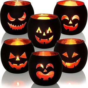 Set Decorazioni per Tavolo di Halloween, 6 Portacandele in Vetro Nero a Forma di Jack O' Lantern, Decorazioni per Feste di Halloween da Interno - Product Image 1