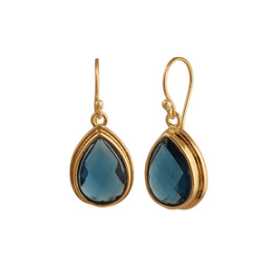 Boucles d'oreilles pendantes délicates en topaze bleue de Londres, faites à la main, plaquées or, en forme de goutte, bijoux inaltérables, cadeau pour femme et fille R - Product Image 3