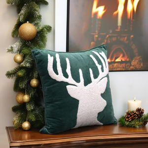 Housse de coussin de Noël personnalisée de haute qualité, couleur verte promotionnelle, design brodé en velours, housse de coussin pour Noël - Product Image 1