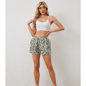 Shorts en jean en toile pour femme, taille haute, croisés, boutonnés, coupe droite, ourlet brut, respirants, imprimé camouflage, effet délavé - Product Image 3