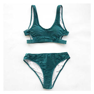 Traje de Baño Elegante de Dos Piezas Ocean Breeze con Escote en U Profundo, Espalda con Cordones y Recortes Laterales Modernos para Fiestas en la Piscina - Product Image 6