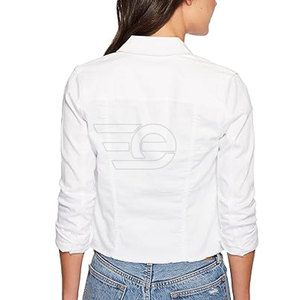 Washed Cotton Solid Custom Women <b>Jeans</b> <b>Jacket</b> Casual Regular Fit Outerwear Daily Wear Fashion Streetwear Button Front Breathable - Product Image 3