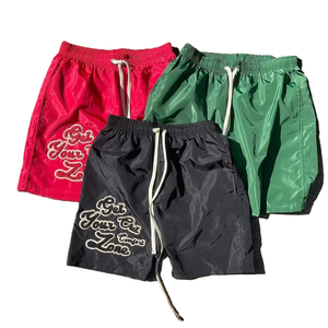 Shorts coupe-vent tricotés brodés personnalisés de qualité supérieure, unisexe, 100 % polyester, pour enfants, été, printemps, respirant, anti-rétrécissement - Product Image 1