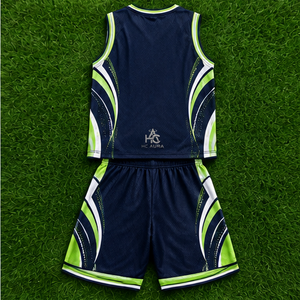Ensemble d'uniformes de basketball unisexe tendance bleu-vert, sublimé, col en V, sans manches, anti-humidité, coupe athlétique, logo personnalisé - Product Image 4