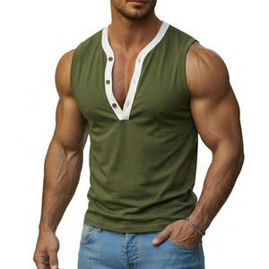 Débardeur Henley pour homme, col en V profond, style OEM, élégant pour le week-end, haute qualité, sans manches, mode contemporaine. - Product Image 1
