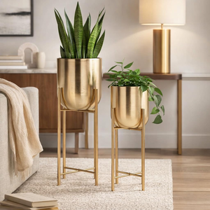 Jardinières en métal martelé avec supports, pots de plantes décoratifs pour le salon, la chambre, le bureau, décoration moderne pour la maison et le jardin - Product Image 1