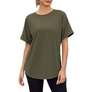 T-shirts amples à manches courtes vertes pour femmes, col rond, style décontracté tendance été, imprimés personnalisés, teinture unie, respirants - Product Image 2
