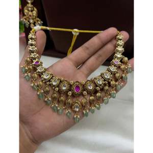 Indian Ethnic Shalini Premium Heritage Gold Plated Bridal Necklace & Earring Set - Product Image 2