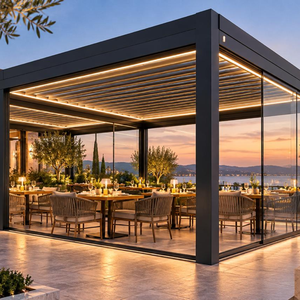 Pergola bioclimatique en aluminium avec envergure en verre coulissante, système de toit à lamelles motorisées réglables pour patio et terrasse extérieurs - Product Image 4