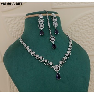 MIJ Luxury American Diamond Necklace Set with CZ Stones Silver Plated <b>Bridal</b> Jewelry Set Silver Plated Alloy Fashion Necklaces - Product Image 2