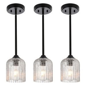 Set di 3 Lampade a Sospensione Moderne in Vetro Opaco Nero Effetto Craquelé, Lampadario Contemporaneo per Isola Cucina e Sala da Pranzo - Product Image 4