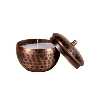 Portavelas de Metal Martillado de Cobre, Centro de Mesa Redondo para Velas Votivas con Borde Acanalado, Decoración para el Hogar - Product Image 5