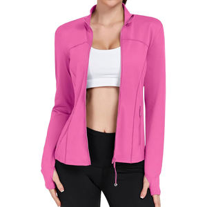Chaqueta de yoga de nailon con cremallera completa y cuello alto, ajuste ceñido, transpirable, de manga larga, para mujer, tops de entrenamiento de secado rápido para fitness, gimnasio y running. - Product Image 5