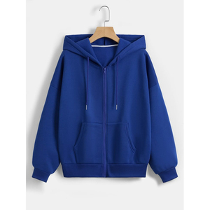 Sudadera con Capucha Extra Grande para Hombre, Cierre de Cremallera, Color Sólido, Felpa, Informal, para Otoño, Corte Regular, Tejida, Azul Claro - Product Image 4