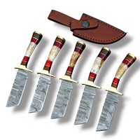 Couteau de chasse en acier Damas à pointe Tanto, avec clip en laiton et manche en bois de cerf, 6 pouces, vente en gros