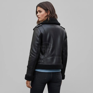 Veste en cuir d'inspiration luxueuse pour l'hiver, en peau de mouton, avec un design respirant en tricot, écologique et offrant une sensation de chaleur - Product Image 2