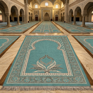 Tapis de prière islamique Kilim - Tapis réversible en laine/soie à tissage plat, écologique, antidérapant, avec bordure florale pour la maison, le camping et les voyages - Product Image 1