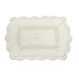 Cream Rectangular Cotton <b>Bath</b> Mat With Lace <b>Trim</b> Classic Tufted Design Non-slip Backing Machine Washable - Product Image 1