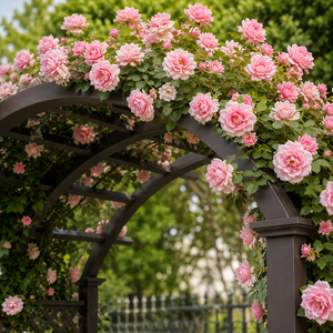 Arco de Pérgola para Jardín Exterior, Color Marrón Oscuro, con Rosas Rosadas, Decoración para Patio, Camino, Entrada de Boda - Product Image 3