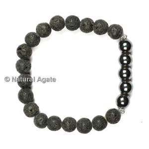 Classic Lava and Black Tourmaline Beaded Yoga <b>Bracelet</b> with Agate Stone <b>Healing</b> Classic Style Polished - Product Image 3