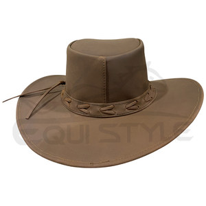 Chapeau de cowboy en cuir marron style western avec bande de lacets unique et large bord, idéal pour les voyages en extérieur, vente en gros - Product Image 3