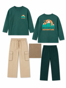 Conjunto de Camiseta Casual y Pantalones Anchos para Niños, Ropa de Punto Estampada de Manga Corta para Verano - Product Image 2