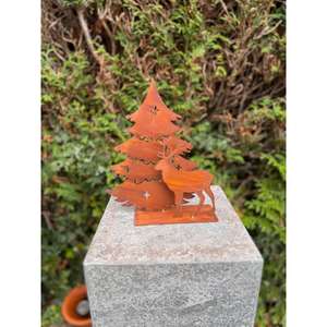 Décoration de Noël rustique : Arbre de Noël et rennes en métal pour jardin et maison – Ornements décoratifs - Product Image 2