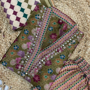 Ensemble pantalon élégant en soie Zarna coupe droite avec dupatta numérique - Product Image 1