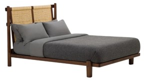 Modern Rattan <b>Headboard</b> <b>Bed</b> Frame Wooden Bedstead Black and Natural Panel <b>Bed</b> for Hotel Home Bedroom - Product Image 2