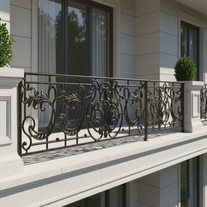 ราวบันไดระเบียงเหล็กหล่อแบบโมเดิร์น Balaji Metals EBM-2560  แผงราวตกแต่งลายประณีต สีเทาขัดเงา ไร้กรอบ ป้องกันรังสียูวี - Product Image 1