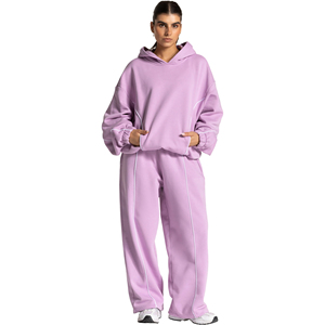 Ensemble de survêtement pour femme, streetwear d'hiver, à capuche, 2 pièces, surdimensionné, respirant, 100% coton - Product Image 1