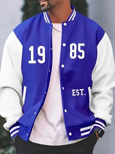 <b>Men's</b> <b>Purple</b> White Varsity Jacket 1985 Letter Print Preppy Style Turn-down Collar Button Closure Autumn Wear - Product Image 4