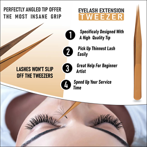 Pince à épiler de précision plaquée or avec étui en cuir, pointe lisse pour extensions de cils et soin des sourcils - Product Image 5