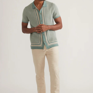 Polo de Manga Corta para Hombre, Azul Claro a Rayas, Tejido de Punto, Diseño Casual con Botones, Corte Regular, Algodón Piqué Transpirable - Product Image 4