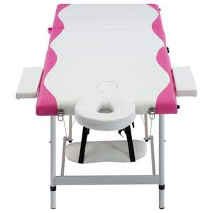 Cama de Masaje Plegable de Aluminio de 3 Zonas en Blanco y Rosa, Versátil y Cómoda - Product Image 2